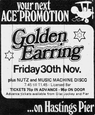 Golden Earring show announcement November 30, 1973 Hastings - Pier